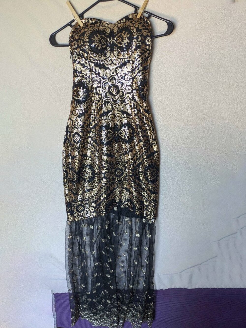 Black Gold 1920's inspired mermaid sequin gown small flapper girl vibes corset